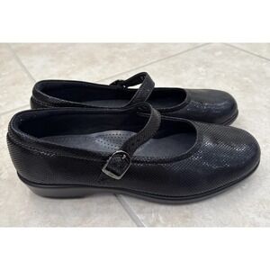 SAS Black Leather Mary Jane Comfort Shoes‎ Women's Size 9M Faux Snake Shiny